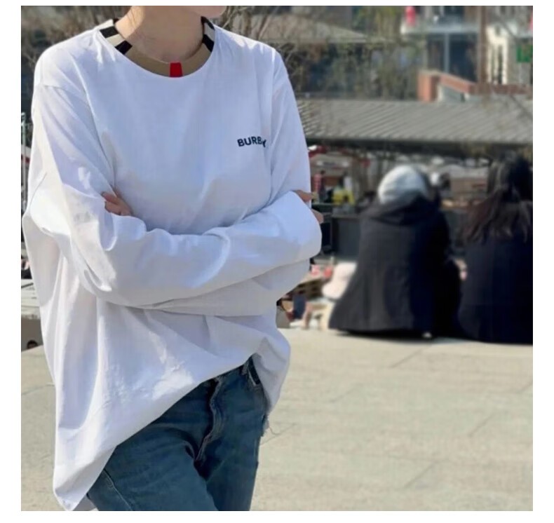 商品Burberry|【现货速发】BURBERRY/博柏利 男士白色棉质圆领长袖T恤 80751881,价格¥858,第5张图片详细描述
