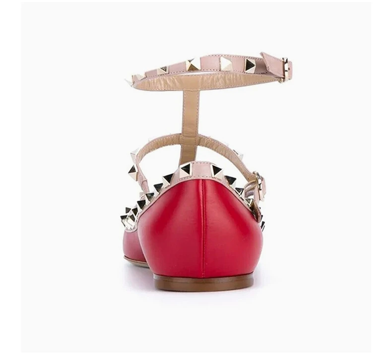 商品[国内直发] Valentino|VALENTINO 女士红色皮革铆钉踝部绑带装尖头平底鞋 RW2S0376-VOD-R19,价格¥5683,第7张图片详细描述