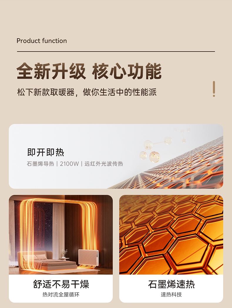 商品[国内直发] Panasonic|松下石墨烯取暖器家用节能电暖气客厅全屋速热大面积电暖器烤火炉,价格¥3009,第5张图片详细描述