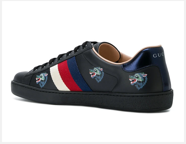 商品Gucci|GUCCI古驰 男士黑色牛皮狼头印花休闲鞋板鞋 386750-0H810-1162,价格¥5186,第4张图片详细描述
