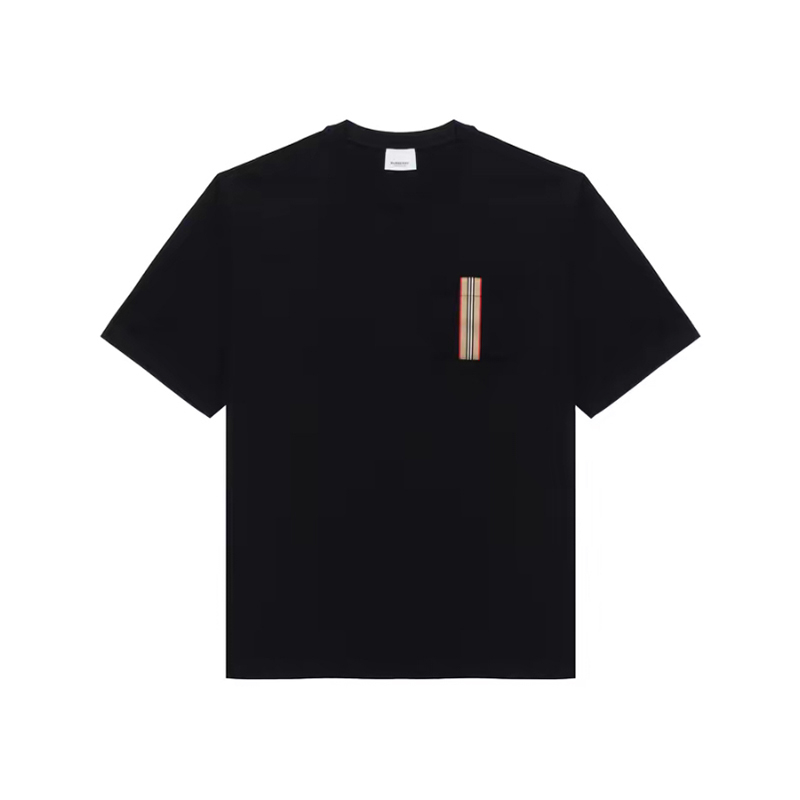 商品Burberry|【现货】博柏利 男士黑色棉质饰以条纹贴花短袖T恤 80844191,价格¥1482,第2张图片详细描述