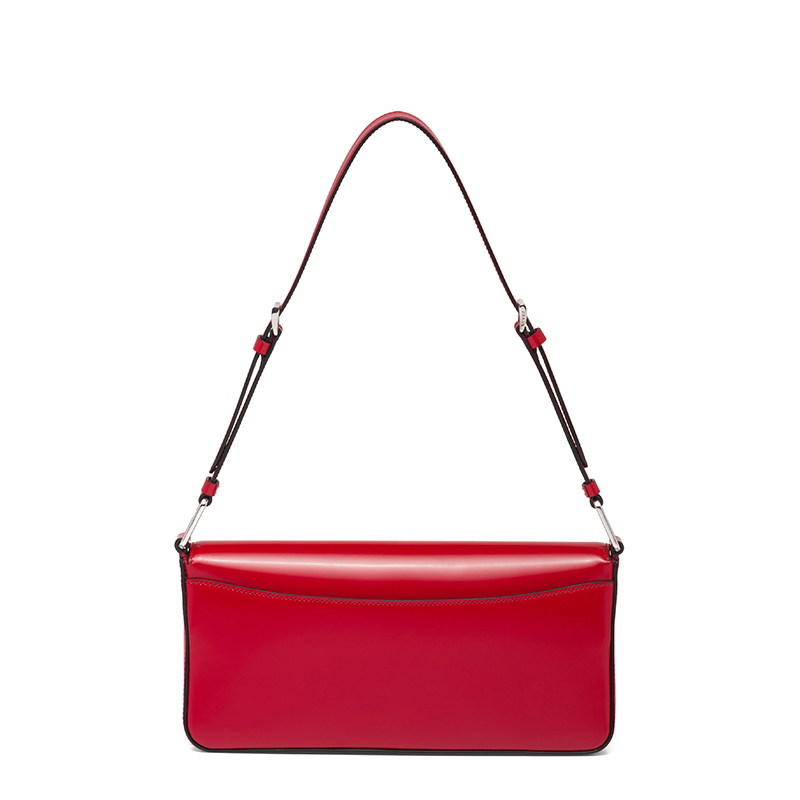 商品Prada|PRADA/普拉达 22春夏新款Femme系列 女士猩红色亮面皮革银扣金属三角形徽标单肩斜跨手提包1BD323_ZO6_F02SB_V_HOO,价格¥17565,第2张图片详细描述