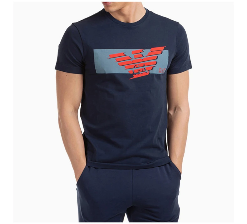 商品Emporio Armani|EMPORIO ARMANI 安普里奥·阿玛尼 徽标图案蓝色印花短袖男士T恤 3HPT48-PJT3Z-1554,价格¥405,第9张图片详细描述