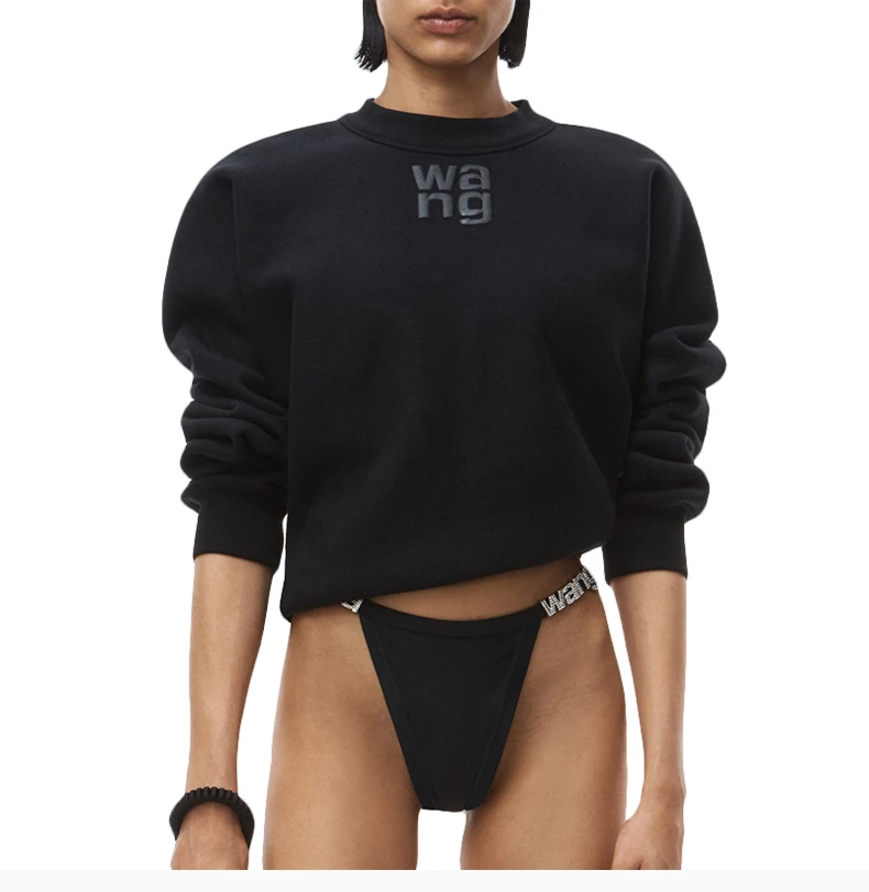 商品Alexander Wang|ALEXANDER WANG 女士黑色泡泡袖徽标运动衫 4CC3211285-001,价格¥1242,第3张图片详细描述