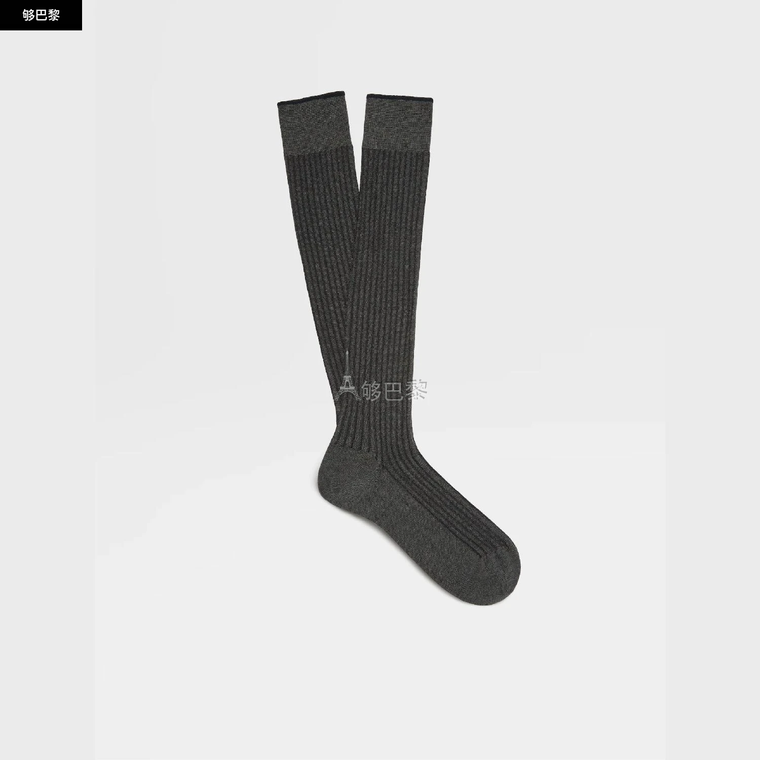 商品Zegna|【预售】 杰尼亚 24秋冬 男士 袜子 SLATE GREY COTTON BLEND RIBBED MID CALF SOCKS N5V40-574-022,价格¥540,第2张图片详细描述