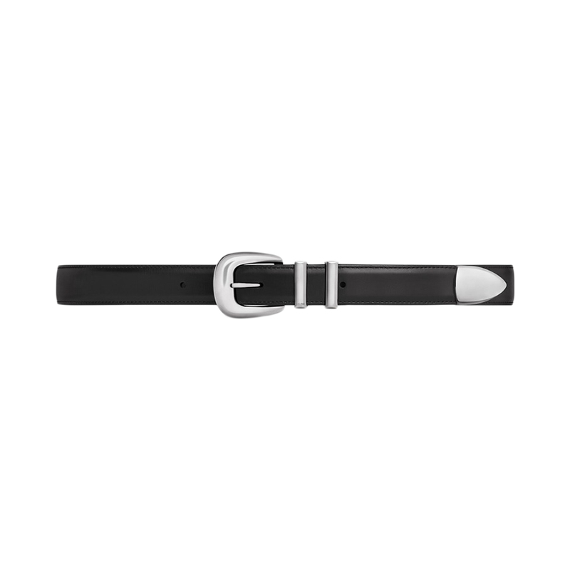 商品Celine|赛琳 23新款 女黑色中号光滑牛皮革银扣腰带2.5cm,价格¥3854,第2张图片详细描述