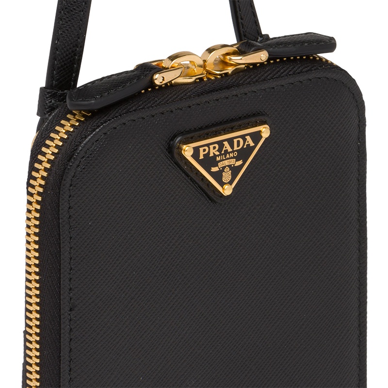 商品Prada|PRADA/普拉达 22新款 女士mini黑色saffiano皮革珐琅徽标配手柄拆卸调节肩带拉链开合单肩斜挎手提包1BP027_NZV_F0002_V_YM1,价格¥10946,第3张图片详细描述