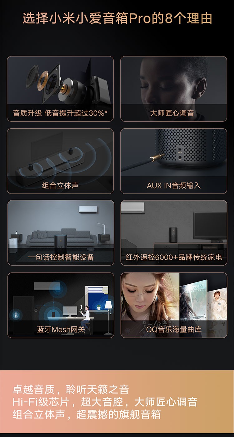 商品[国内直发] XIAOMI|小米小爱音箱 Pro 黑色 小爱同学智能音箱 性能升级智能设备控制 遥控传统家电蓝牙Mesh网关,价格¥323,第2张图片详细描述