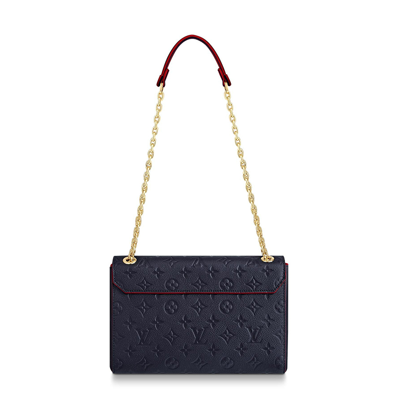 商品Louis Vuitton|预售10天 Louis Vuitton/路易威登 22春夏新款Vavin系列 女士小号海军蓝老花压花牛皮革红色细节饰边金扣金链翻盖开合单肩斜挎链条包M52271,价格¥21682,第3张图片详细描述