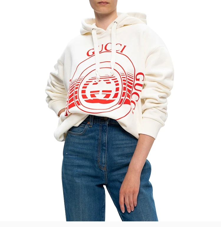商品[国内直发] Gucci|GUCCI 女士白色红色logo带帽卫衣 615061-XJCRR-9104,价格¥6573,第7张图片详细描述