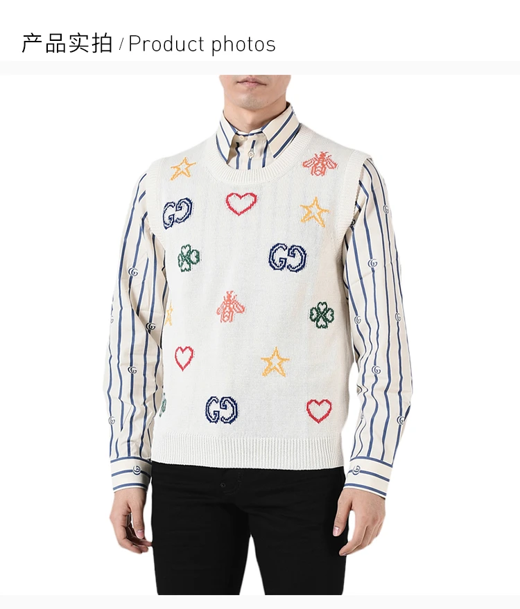 商品Gucci|GUCCI 古驰 男士白色无袖印花套头针织衫 626640-XKBGE-9750,价格¥6577,第2张图片详细描述