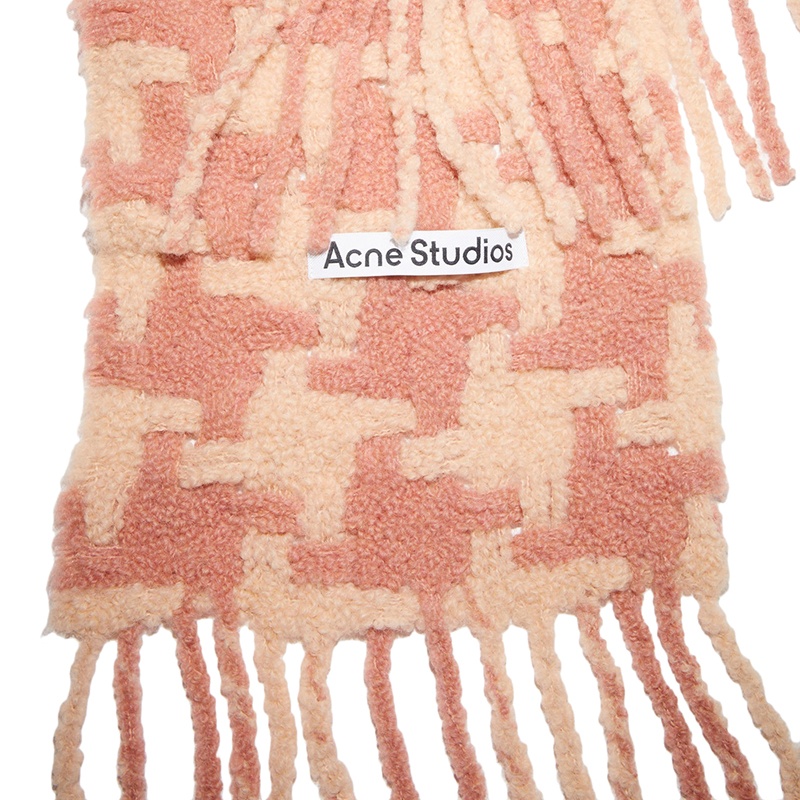 商品Acne Studios|ACNE STUDIOS 男女同款雾粉色/粉色千鸟格羊驼毛流苏围巾,价格¥2107,第2张图片详细描述