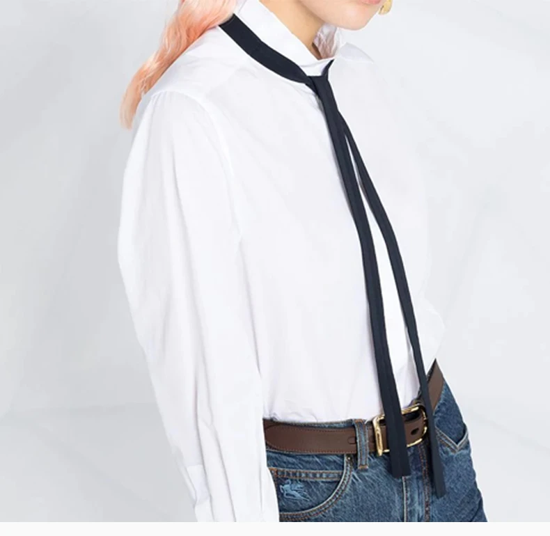 商品Chloé|CHLOE 女士白色真丝边饰荷叶边纯棉府绸衬衫 C21SHT11-044-101,价格¥2163,第7张图片�详细描述