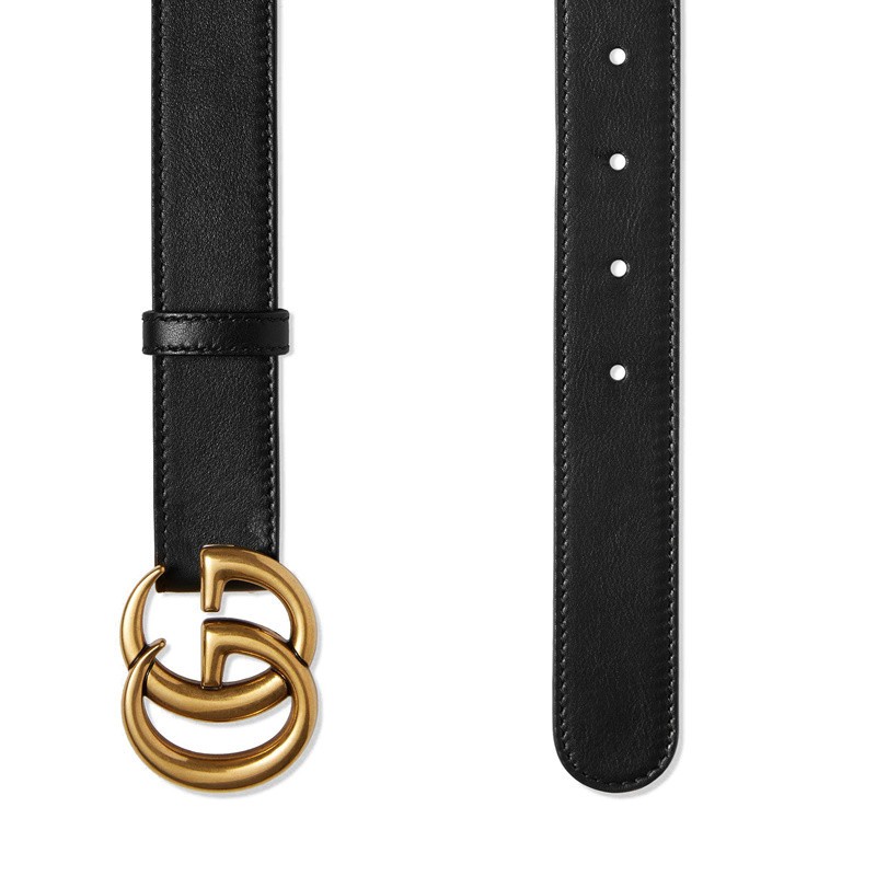 商品Gucci|GUCCI/古驰 经典款3CM 男女同款黑色皮革金色双G扣腰带,价格¥3548,第3张图片详细描述