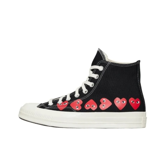 商品[国内直发] Comme des Garcons|ConversexCDG Play Multi Heart Chuck 70 Hi 帆布圆头 系带 高帮 板鞋 男女同款 黑色,价格¥1054,第2张图片详细描述