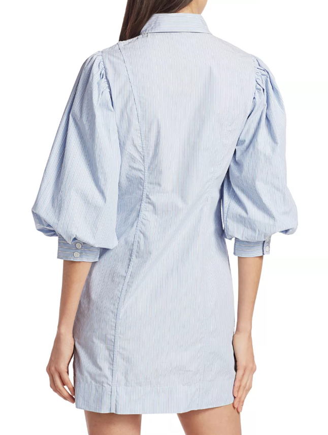 商品Ganni|Stripe Cotton Puff-Sleeve 连衣裙,价格¥592,第4张图片详细描述