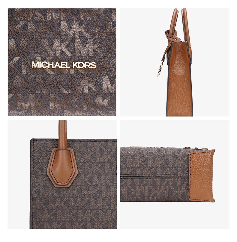 商品Michael Kors|Michael Kors 奥莱款 MERCER超小号PVC老花配皮女士手提斜挎购物包 35T1GM9C0I BROWN,价格¥842,第6张图片详细描述