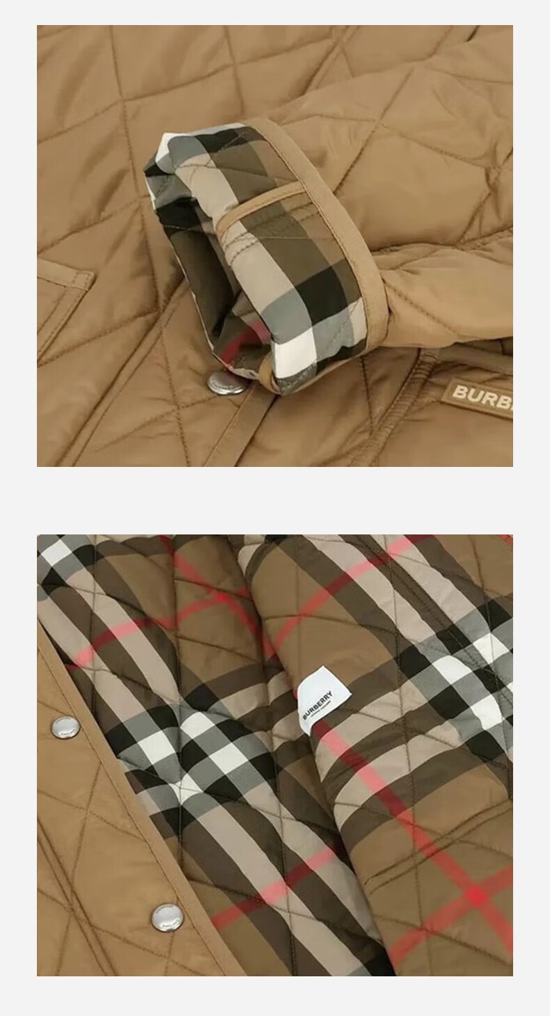 商品Burberry|Burberry博柏利 女士棕色聚酰胺绗缝徽标长款连帽棉服80945821,价格¥4152,第7张图片详细描述