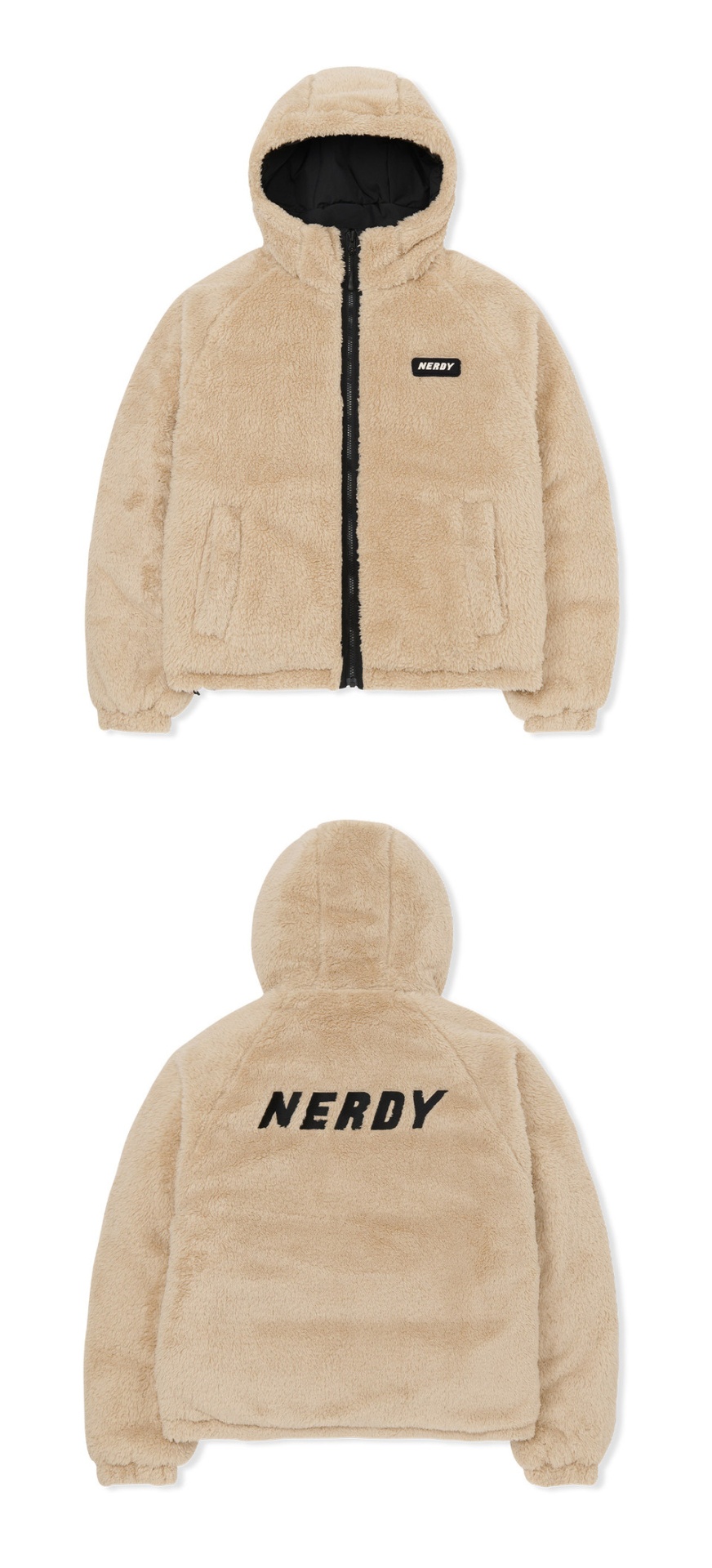 商品NERDY|【享贝家】NERDY 新款男女情侣款加厚加绒正反两穿保暖夹克外套 黑色\奶茶色（预售款，10天发货）PNEW22DJ0630,价格¥896,第7张图片详细描述