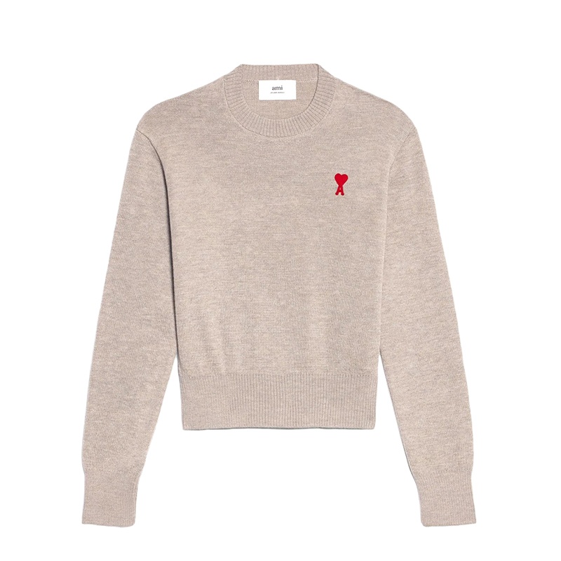商品AMI|AMI PARIS Ami De Cœur系列 女士米色羊绒圆领长袖毛衣,价格¥2106,第2张图片详细描述