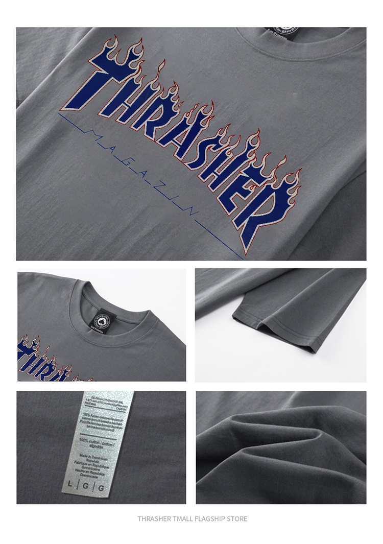商品[国内直发] Thrasher|THRASHER 紫色火焰logo短袖T男女同款灰色 THR8033,价格¥277,第2张图片详细描述