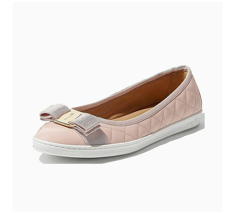 商品Salvatore Ferragamo|SALVATORE FERRAGAMO 女士粉色牛皮蝴蝶结平底船鞋 0685564,价格¥1084,第8张图片详细描述