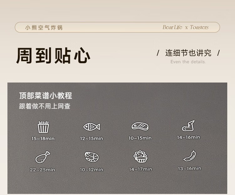 商品[国内直发] Bear|小熊空气炸锅 家用多功能锅3L 微电脑触控电炸锅 微蒸汽空气烤可拆卸易清洗QZG-N10W2【ZMD安心系列】,价格¥296,第15张图片详细描述