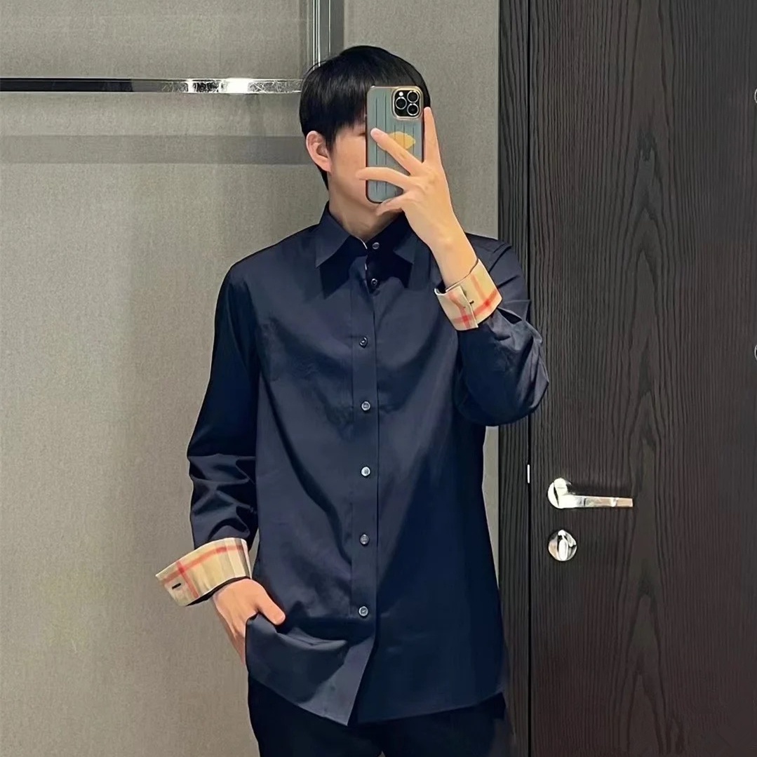 商品Burberry|BURBERRY/博柏利 男士藏蓝色棉质混纺马术骑士刺绣长袖衬衫80667651,价格¥1108,第6张图片详细描述