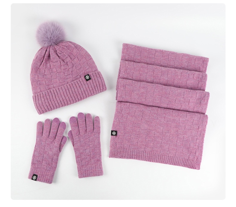 商品[国内直发] GLENVINTEN|格岚云顿英国品牌冬季围巾三件套加绒户外保暖毛球针织帽子围巾手套三件套装,价格¥186,第15张图片详细描述