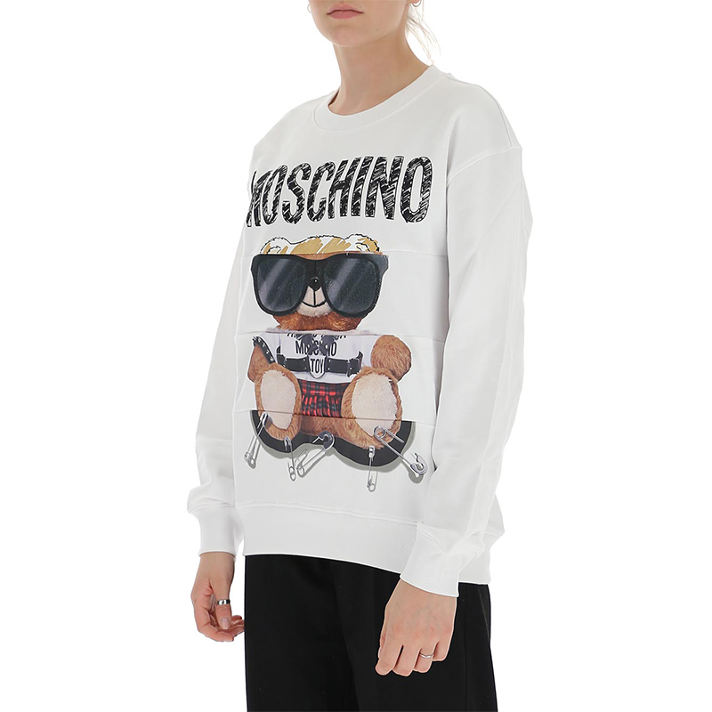 商品[国内直发] 【春节不打烊，国内现货速发】 Moschino|MOSCHINO/莫斯奇诺 女士白色棉质小熊刺绣印花拼接卫衣17135527 V3001（清仓特价）,价格¥1470,第7张图片详细描述