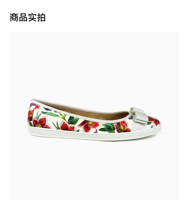 商品Salvatore Ferragamo|SALVATORE FERRAGAMO 女士印花牛皮蝴蝶结平底船鞋 0685583,价格¥2294,第4张图片详细描述