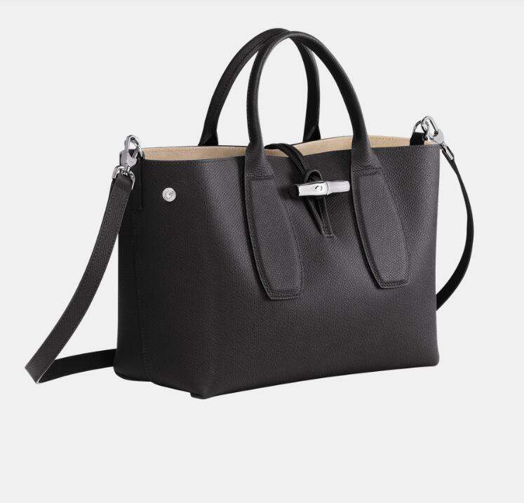 商品[国内直发] Longchamp|珑骧女士ROSEAU系列30中号牛皮革竹节扣可拆卸肩带手提单肩斜挎包比格包灰色棕色黑色10058 HPN ,价格¥3755,第1张图片详细描述