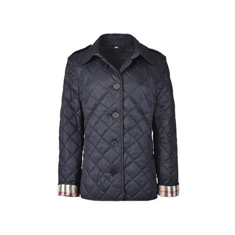商品Burberry|【现货】博柏利 女士海军蓝色棉质格子提花外套80658741,价格¥3610,第2张图片详细描述