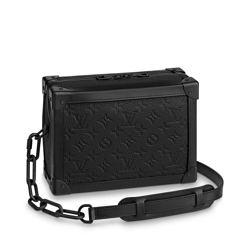 商品Louis Vuitton|预售10天 Louis Vuitton/路易威登 22春夏新款SOFT TRUNK系列 男士黑色老花压纹牛皮革黑扣黑链拉链开合单肩斜挎链条盒子包M55700,价格¥30388,第2张图片详细描述