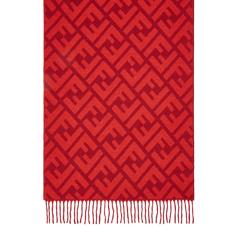商品Fendi|FENDI/芬迪 22年秋冬新款 男女同款红色纯羊绒老花图案围巾,价格¥5994,第4张图片详细描述