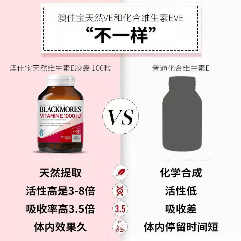 商品Blackmores|澳洲Blackmores澳佳宝VE维生素E软胶囊100粒1000IU亢氧化高含量,价格¥215,第3张图片详细描述