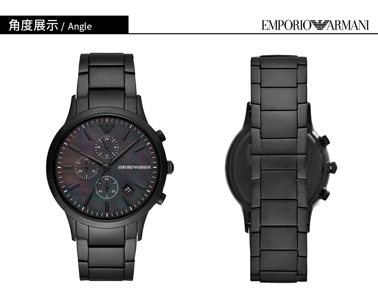 商品Emporio Armani|阿玛尼（Emporio Armani）黑色贝母表盘经典商务三眼计时男士石英腕表AR11275-黑色-AR11275,价格¥1809,第4张图片详细描述