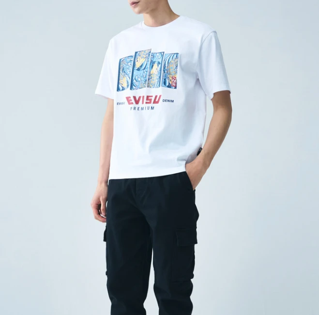 商品Evisu|【享贝家】（国内现货-QD）EVISU 福神 四个长方形印花图案休闲宽松短袖T恤 男女同款 白色 EU2MTS701WH,价格¥257,第5张图片详细描述