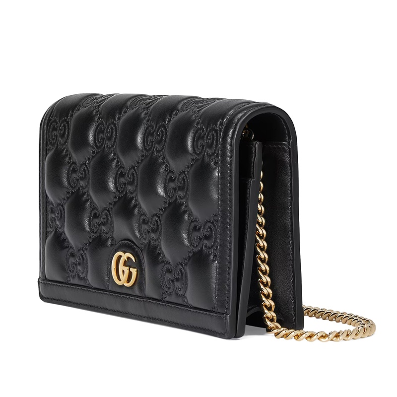 商品Gucci|【现货】古驰 22新款 女士黑色老花绗缝皮革金扣单肩斜挎链条钱包723787UM8IG1000,价格¥9062,第6张图片详细描述