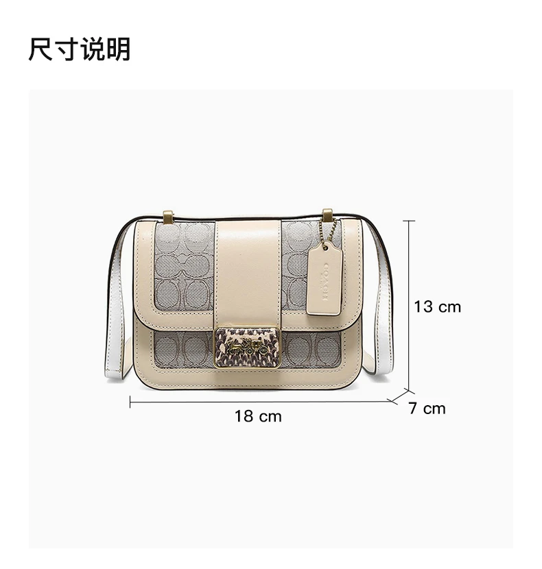 商品[国内直发] Coach|COACH 女士藕粉色LOGO印花帆布配米色皮革单肩斜挎小方包 C3760B4SHG,价格¥1922,第3张图片详细描述