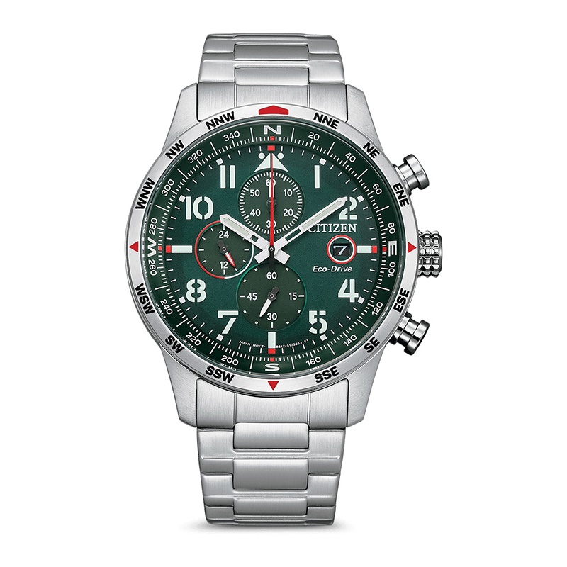 商品Citizen|Citizen 23新款 男士银色不锈钢精钢表带绿色表盘腕表43mm,价格¥1580,第2张图片详细描述