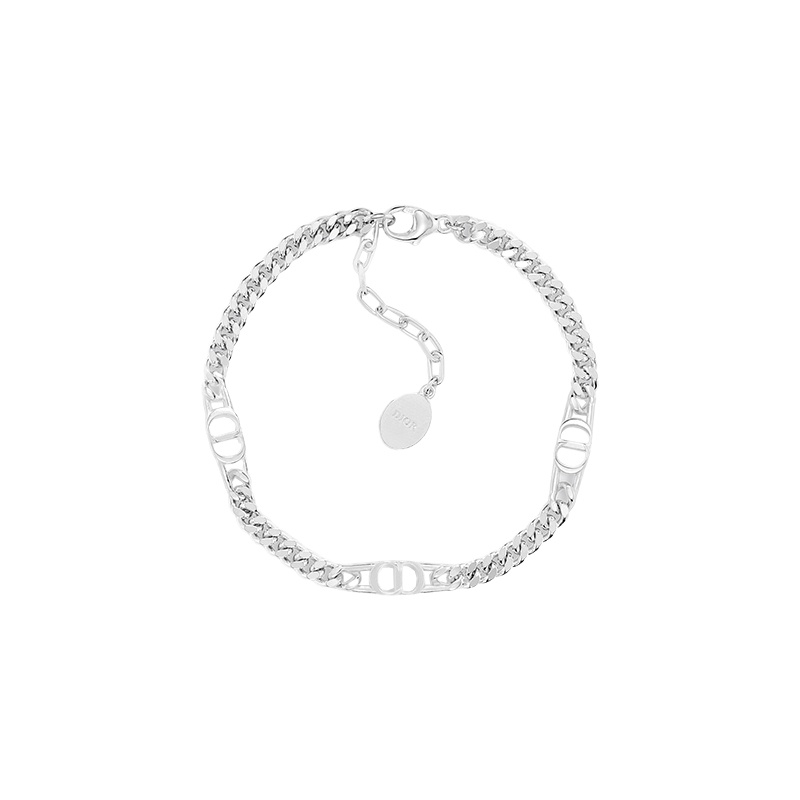 商品Dior|迪奥 23新款 CD ICON男士银色饰面镂空标志细链环手链 B2162HOMST_D990,价格¥3845,第2张图片详细描述