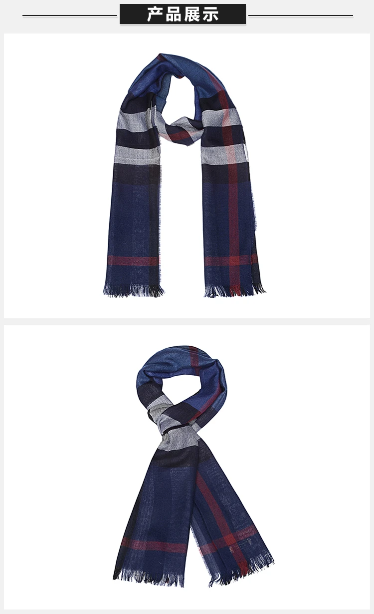 商品Burberry|Burberry 博柏利 男士经典蓝色拼色格纹大号羊绒羊毛混纺围巾 4000326,价格¥2205,第12张图片详细描述