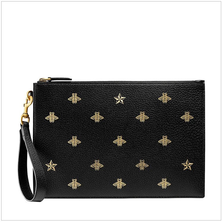 商品[国内直发] Gucci|GUCCI古驰 男士牛黑色蜜蜂星星图案皮革手拿包 495066-DJ2KT-8474,价格¥7382,第3张图片详细描述