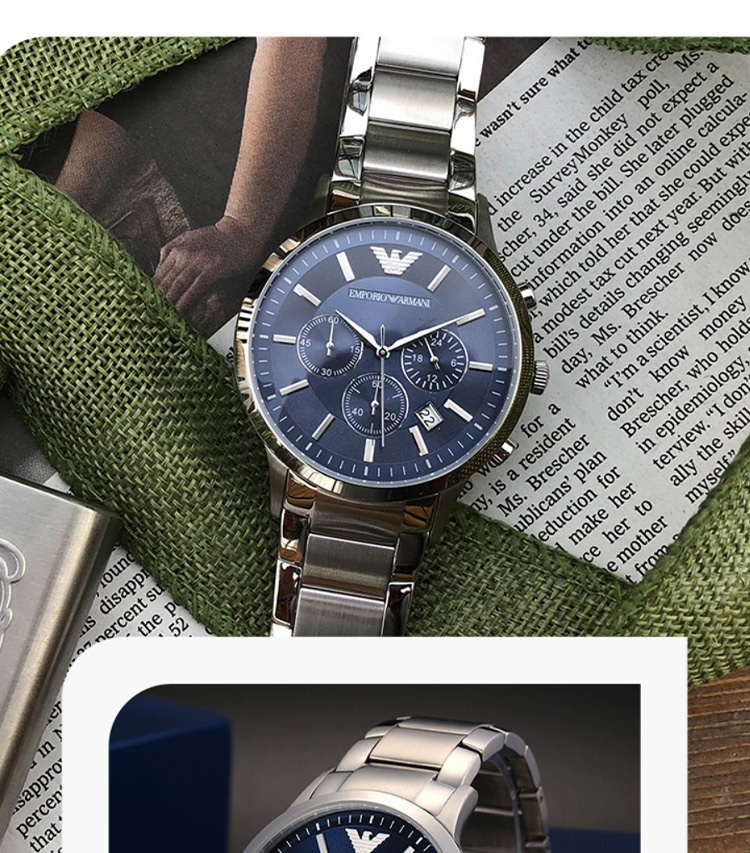 商品[国内直发] Emporio Armani|Armani阿玛尼手表商务蓝色表盘石英表AR2448,价格¥1168,第4张图片详细描述