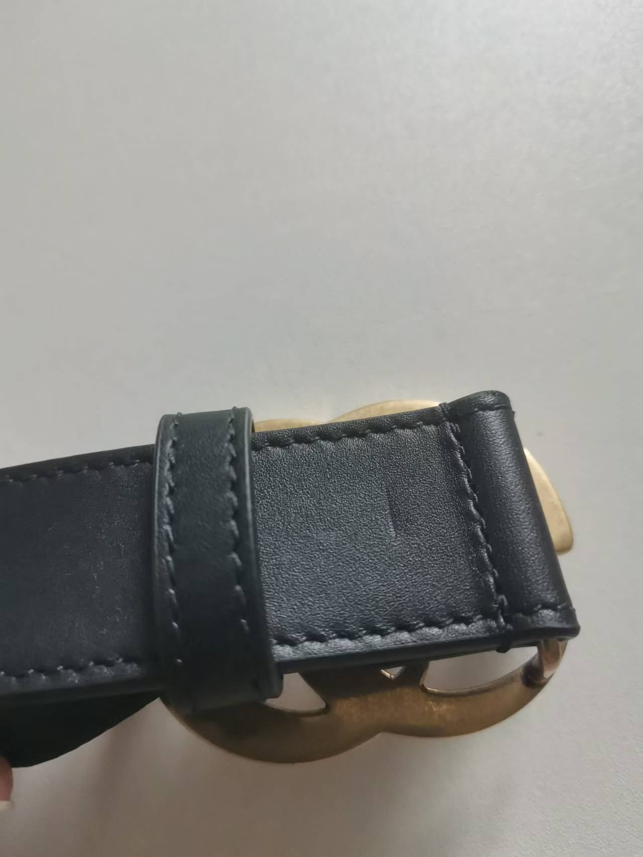 商品[国内直发] Gucci|GUCCI古驰双G平滑扣腰带黑色3cm微瑕,价格¥2564,第2张图片详细描述