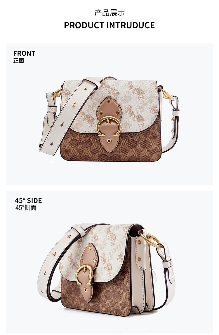 商品[国内直发] Coach|蔻驰女包COACH斜挎包奢侈品 女士专柜款粉色拼卡其色PVC配皮手提单肩斜挎包礼物送女友C0750 V5SI3,价格¥974,第3张图片详细描述