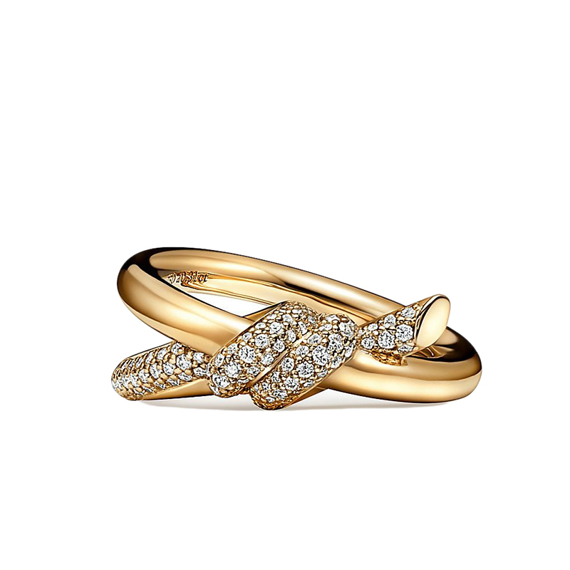 商品Tiffany & Co.|  Tiffany & Co./蒂芙尼 22春夏新款 Knot系列 18K金 黄金色 镶钻绳结双行戒指GRP12001,价格¥56791,第3张图片详细描述