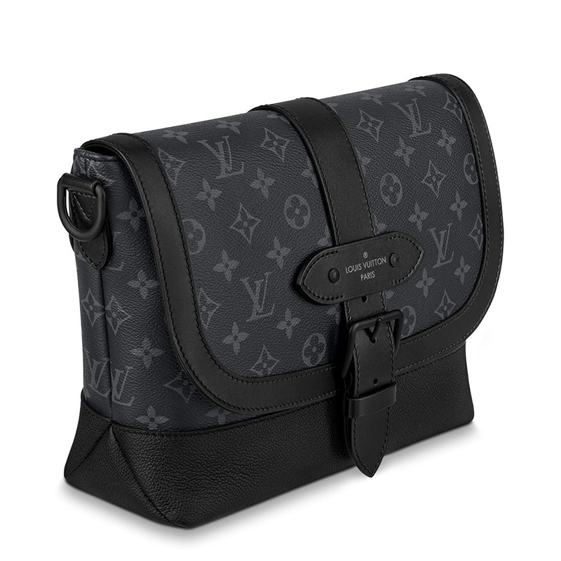 商品Louis Vuitton|预售10天 Louis Vuitton/路易威登 经典款SAUMUR系列 男士黑色老花帆布皮革饰边配徽标织物肩带单肩斜跨邮差包M45911,价格¥16772,第4张图片详细描述