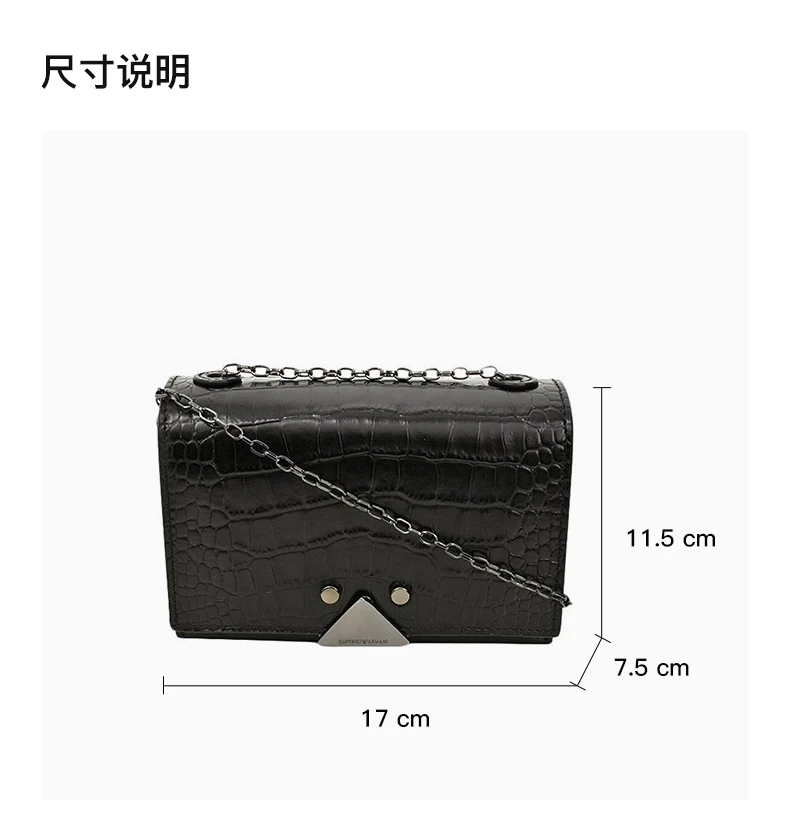 商品Emporio Armani|EMPORIO ARMANI 女士翻盖三角扣链条单肩斜挎包小方包 YEWM17-YDS9I-80001,价格¥2063,第3张图片详细描述